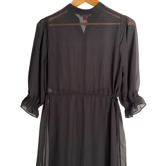 Vince Camuto chiffon sheer side tie long tunic, high side slit, black PXS XS pet - Picture 6 of 10